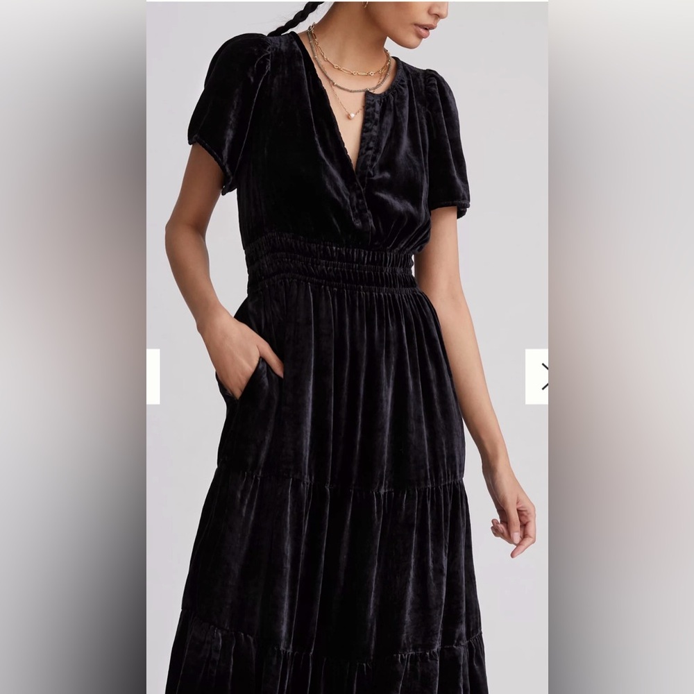 🌺 Anthropologie Somerset Maxi Dress, Velvet Edition, Black Medium